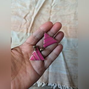 Vintage Pink Triangle metal‎ earrings 80's style
